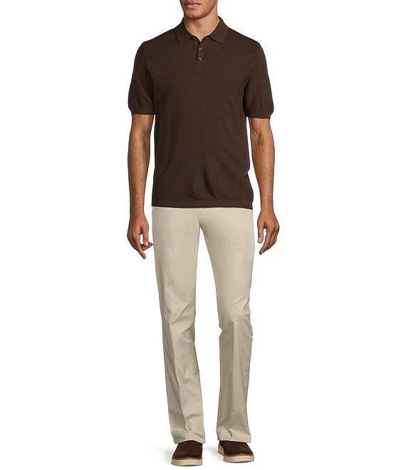 Murano Solid Textured Short Sleeve Knit Polo Sweater Product Image