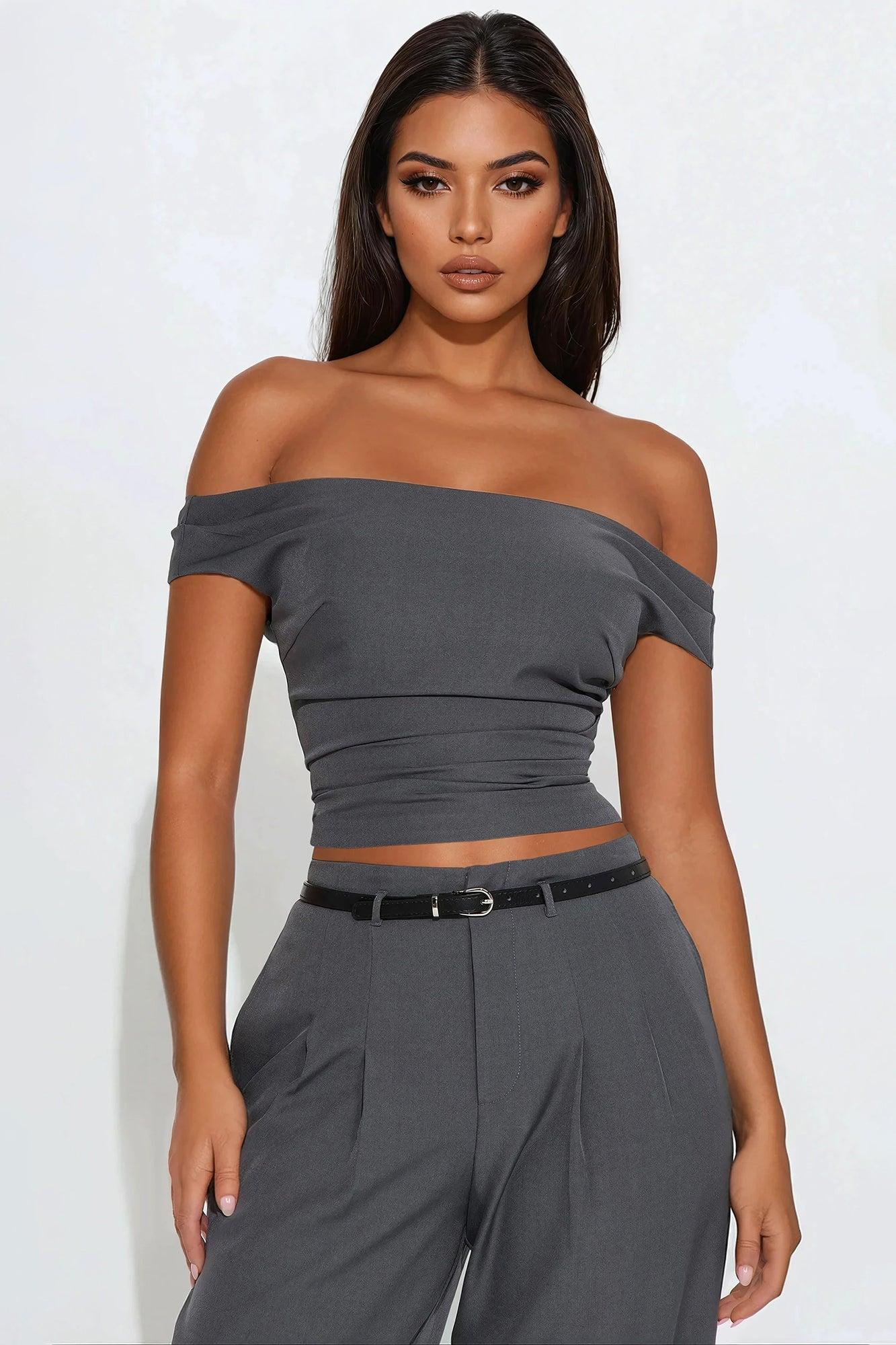 Carmela Off Shoulder Pant Set - Charcoal Product Image