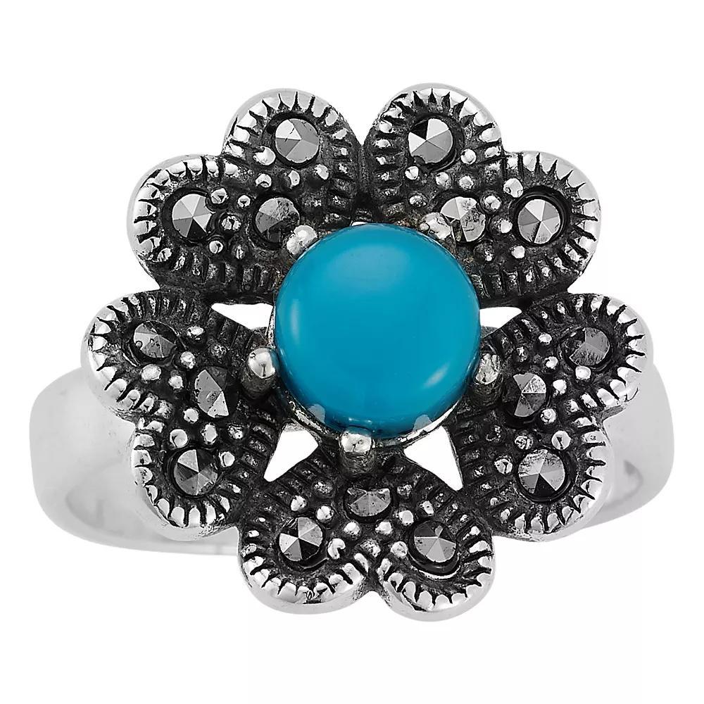 Sunkissed Sterling Sterling Silver Oxidized Turquoise & Cubic Zirconia Flower Ring, Women's, Size: 8, Silver Tone Product Image