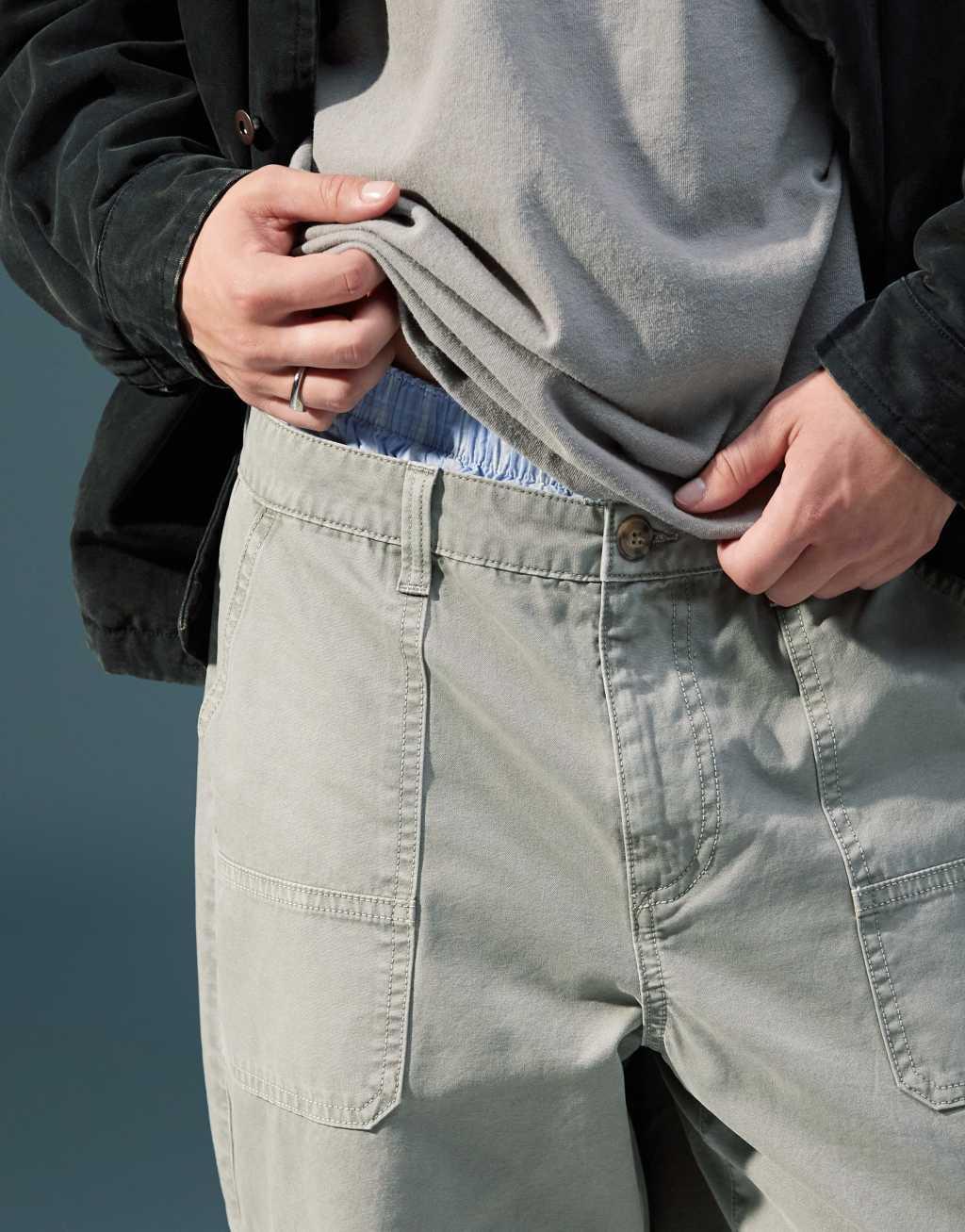 ASOS DESIGN baggy carpenter pants with zip details in washed gray Product Image