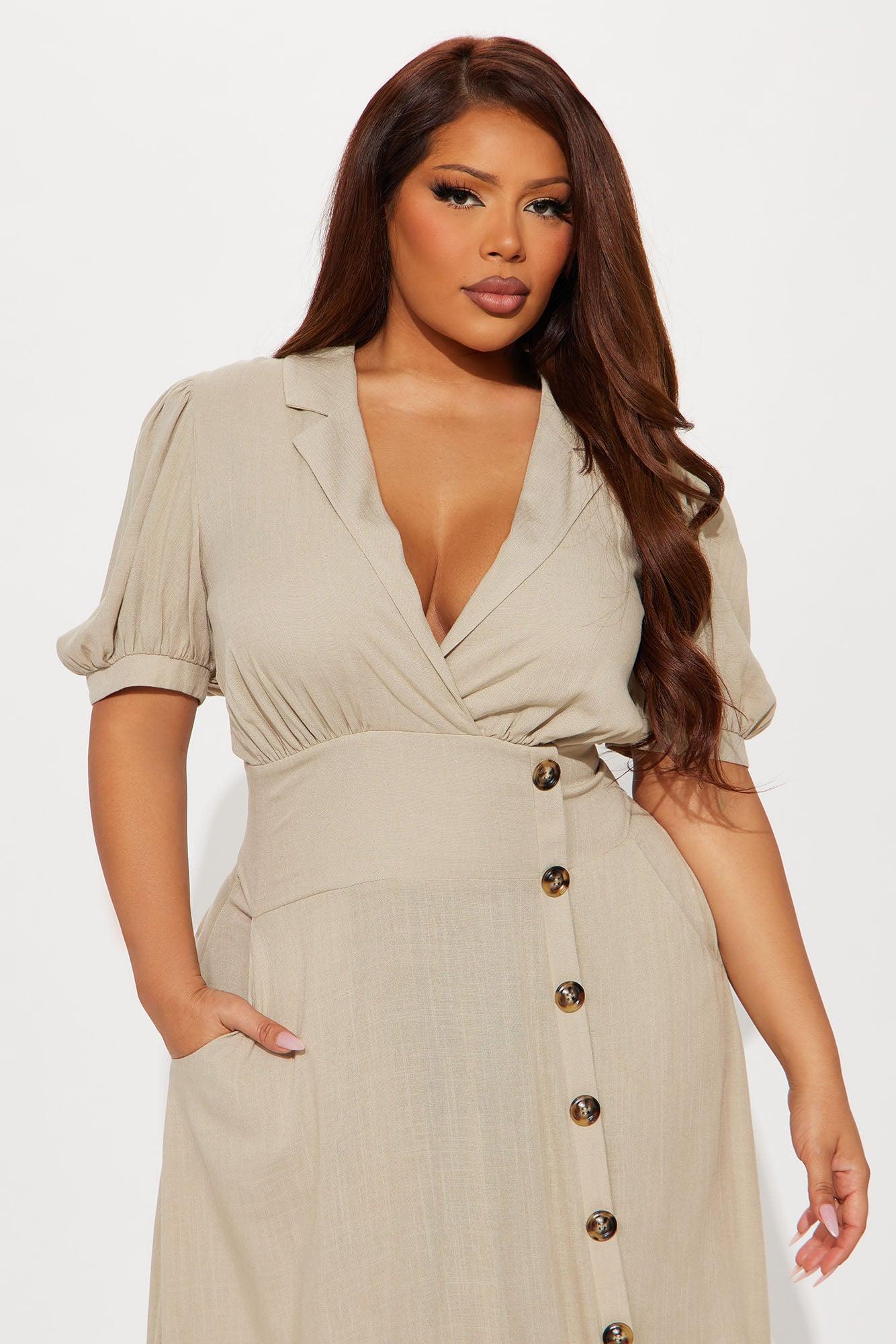 Myla Linen Midi Dress - Beige Product Image