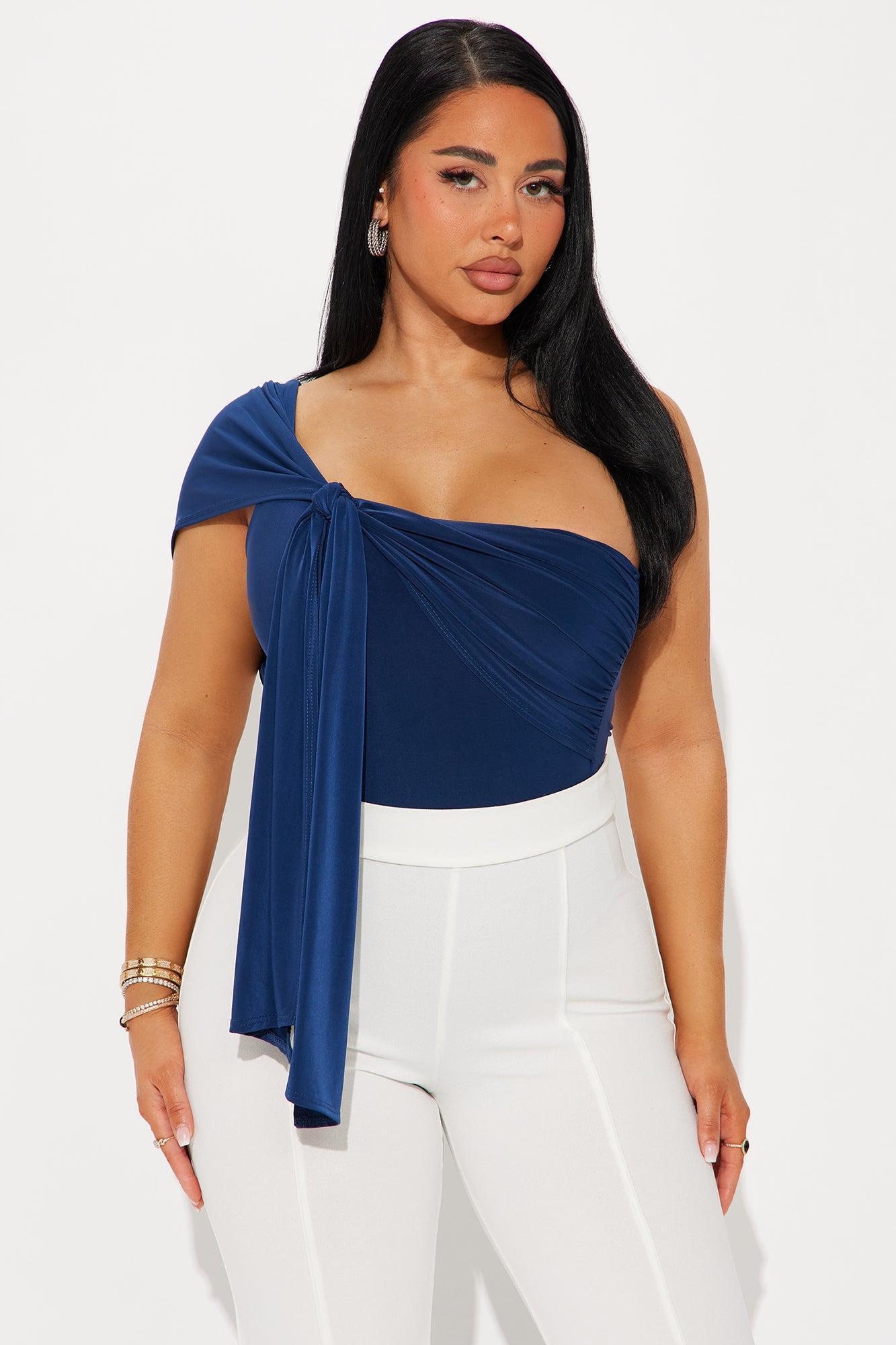 Astoria Draped One Shoulder Bodysuit - Navy Product Image