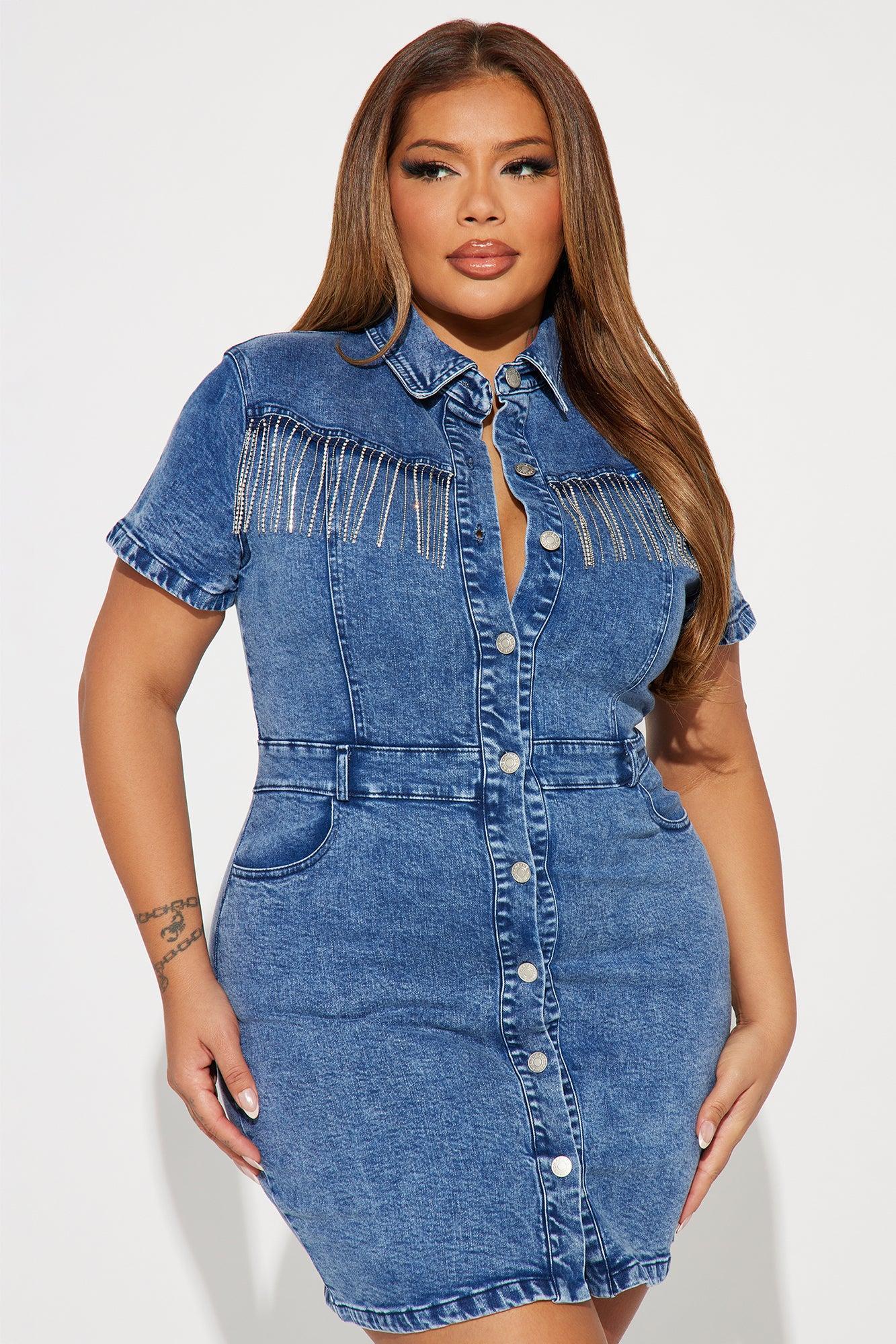 Kourt Embellished Mini Dress - Dark Wash Product Image