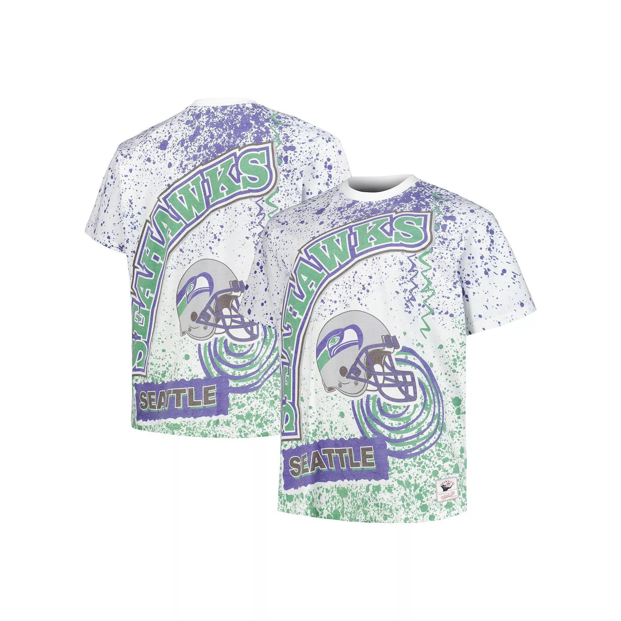 Men's Mitchell & Ness White Seattle Seahawks Big & Tall Allover Print T-Shirt, Size: 5XB Product Image