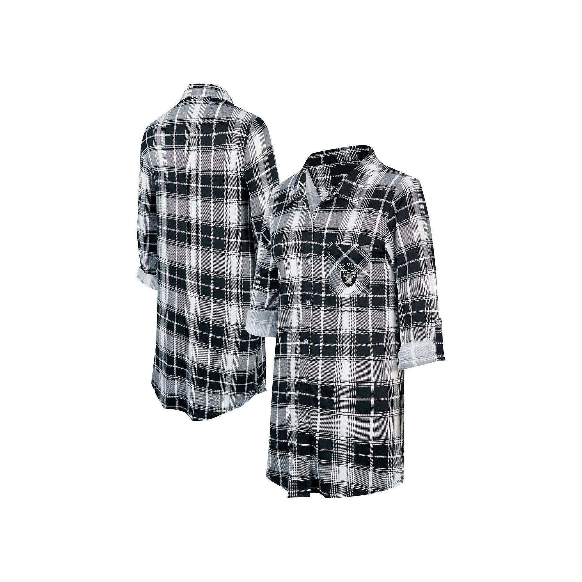 Womens Concepts Sport Black Las Vegas Raiders Ashford Plaid Knit Nightshirt Product Image