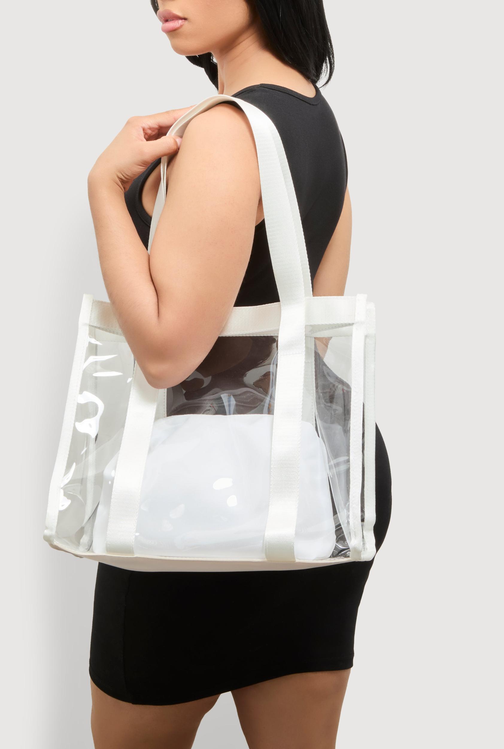 Contrast Trim Clear Tote Bag with Pouch Female Product Image
