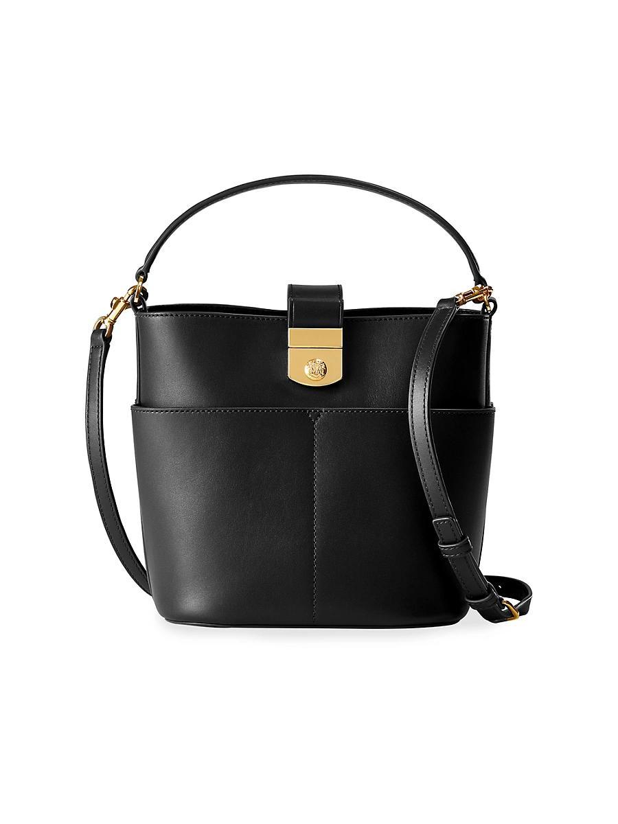 Womens Crest Lock Leather Bucket Bag Product Image