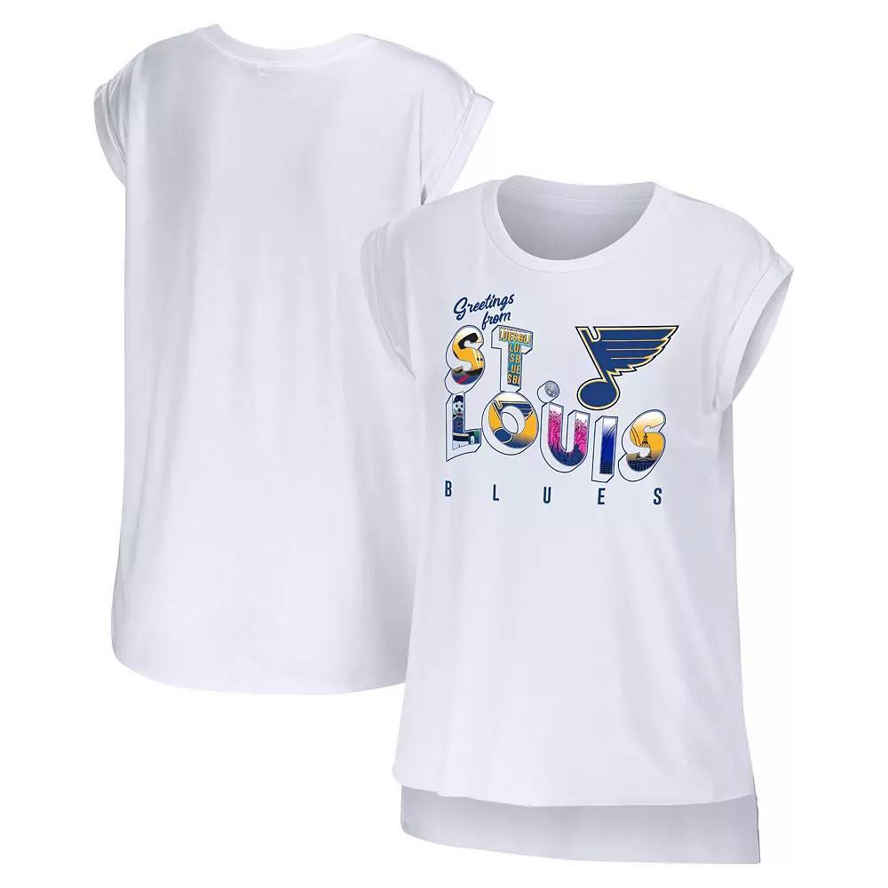 Women's WEAR by Erin Andrews White St. Louis Blues Greetings From Muscle T-Shirt, Size: XL Product Image