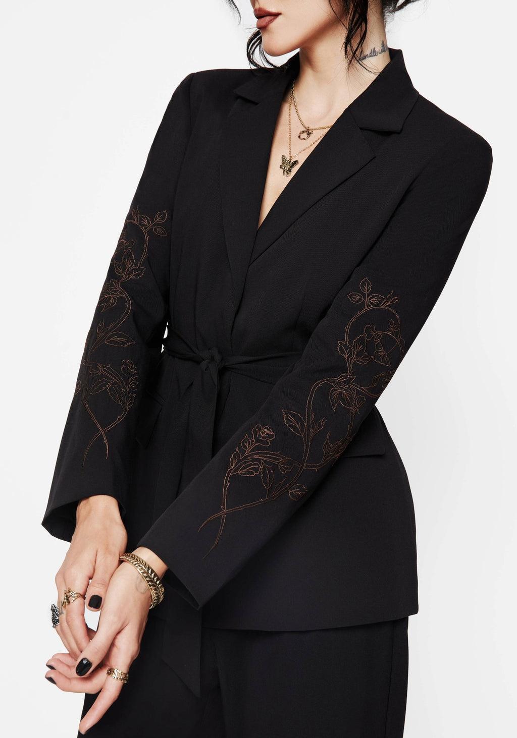Renita Embroidered Belted Blazer Product Image