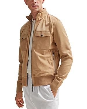 HUGO BOSS Plumbo Zip Front Leather Jacket In Medium Beige Product Image