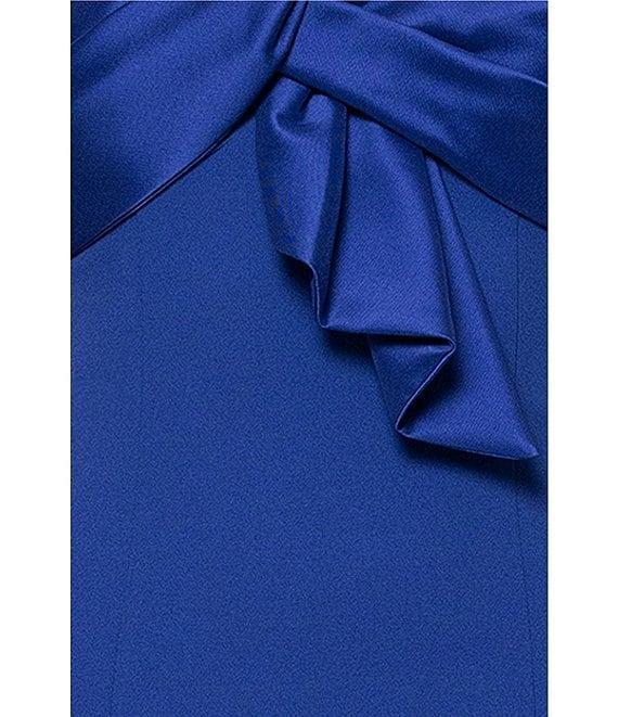 Betsy & Adam Scuba Crepe Mikado One Shoulder Mixed Media Sheath Gown Product Image