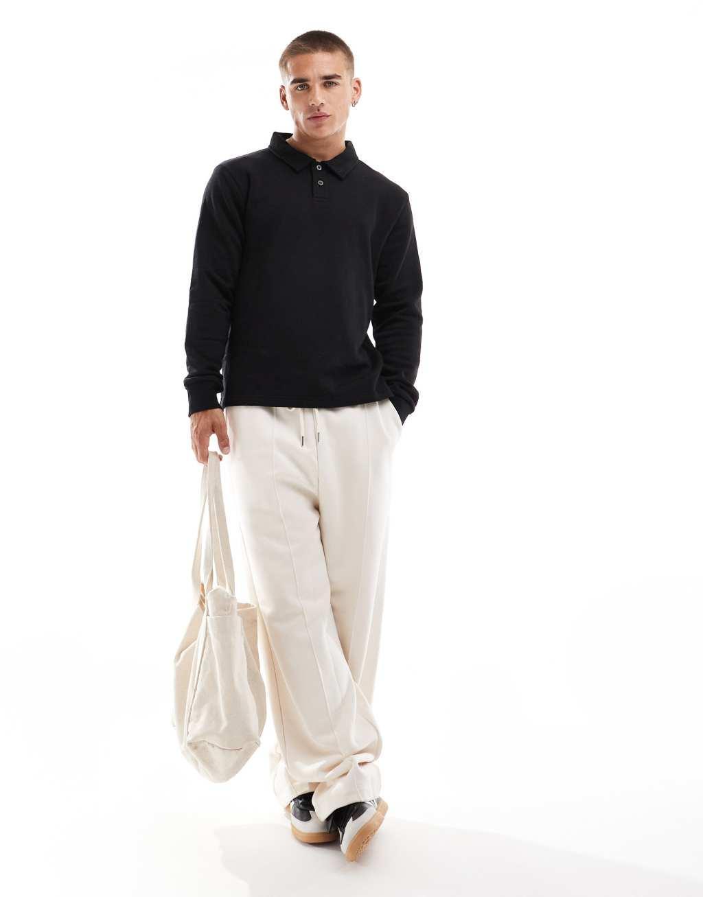 Jack & Jones oversized polo sweatshirt in black   Product Image