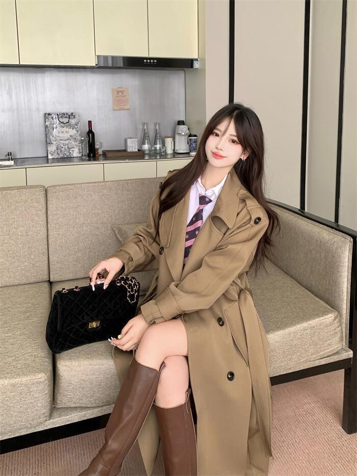 Plain Double-Breasted Trench Coat Product Image