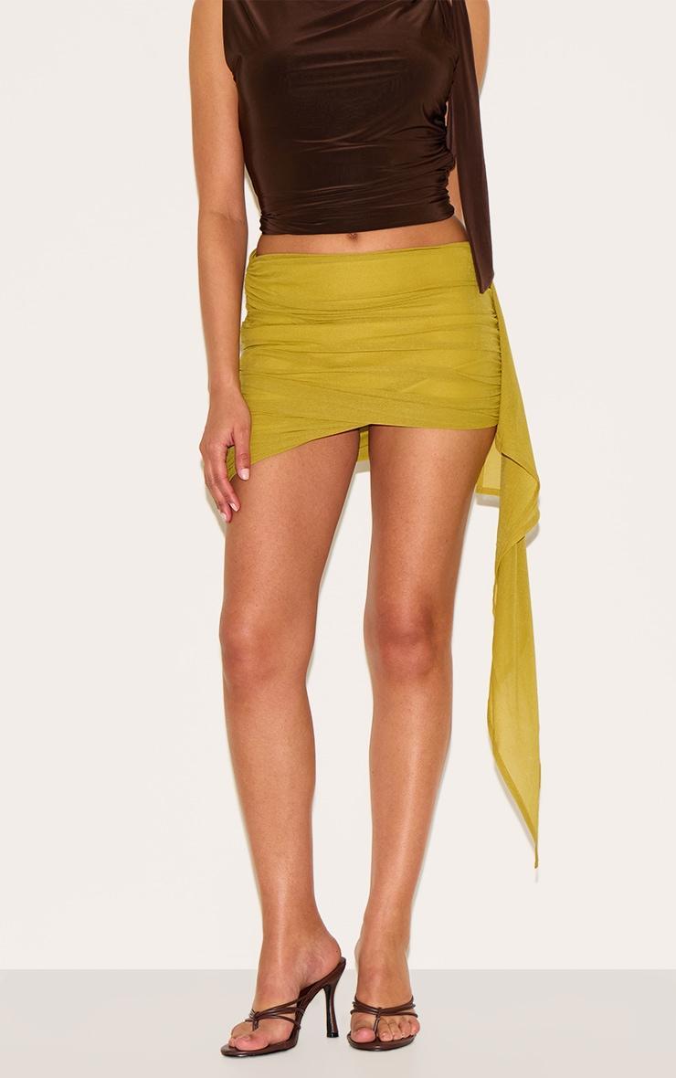 Petite Green Chiffon Drape Side Ruched Mini Skirt Product Image