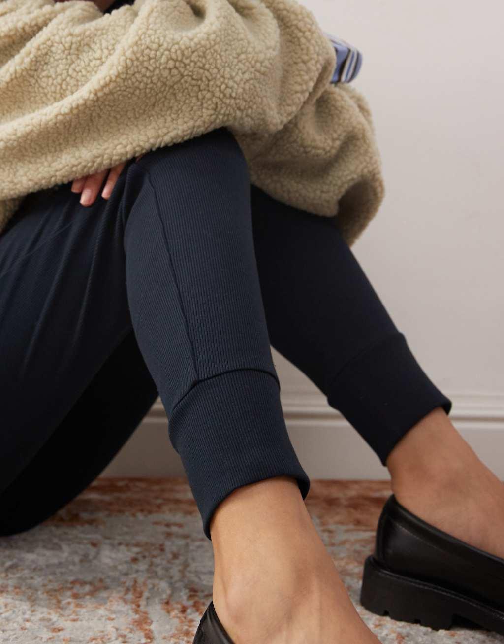 COLLUSION heavyweight ribbed leggings in dark gray with deep cuff Product Image