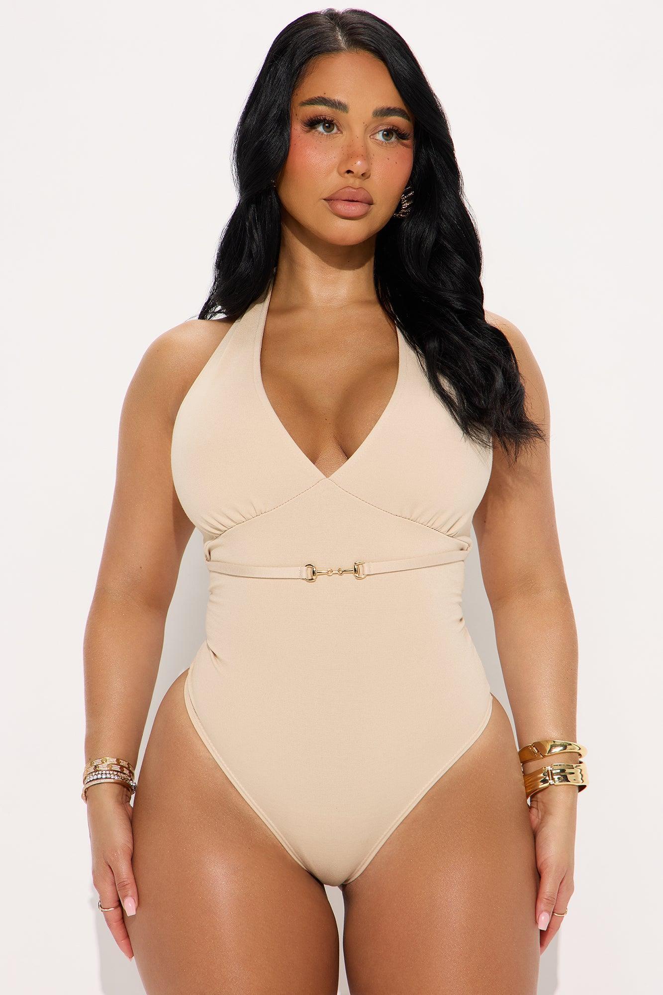 Calling Off Work Halter Bodysuit - Taupe Product Image