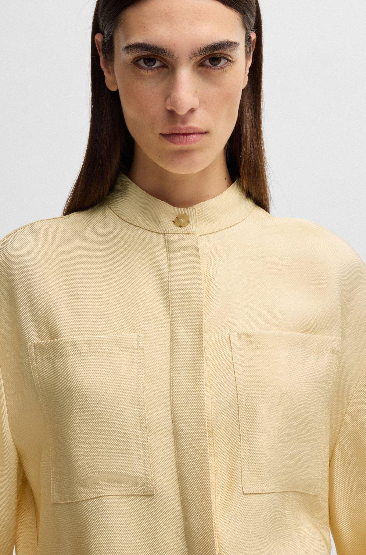 BOSS - Relaxed-fit blouse in soft twill with stand collar - Light Beige Product Image