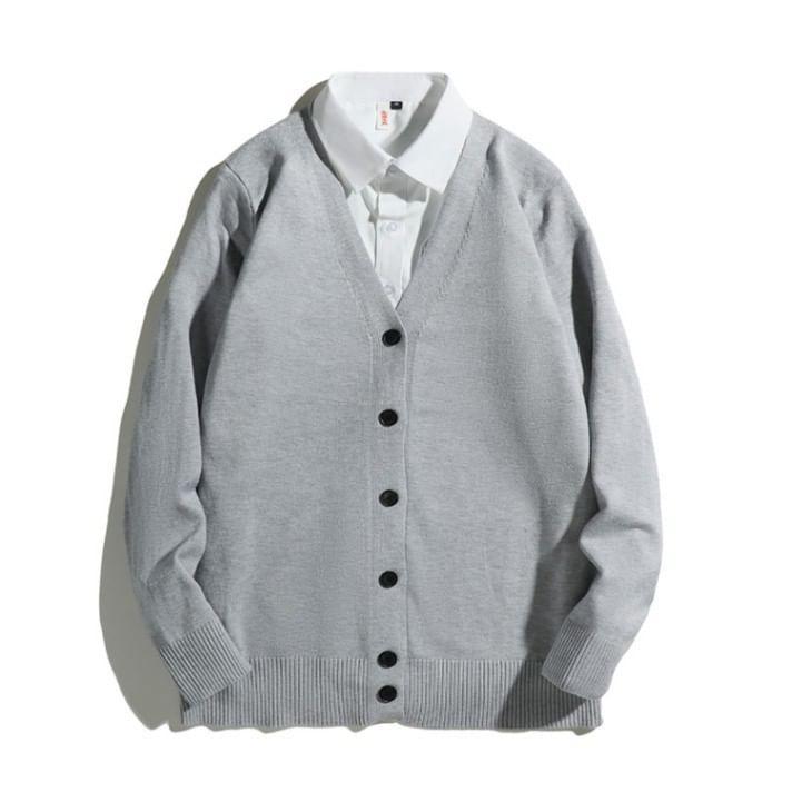 V-Neck Plain Oversized Cardigan Product Image