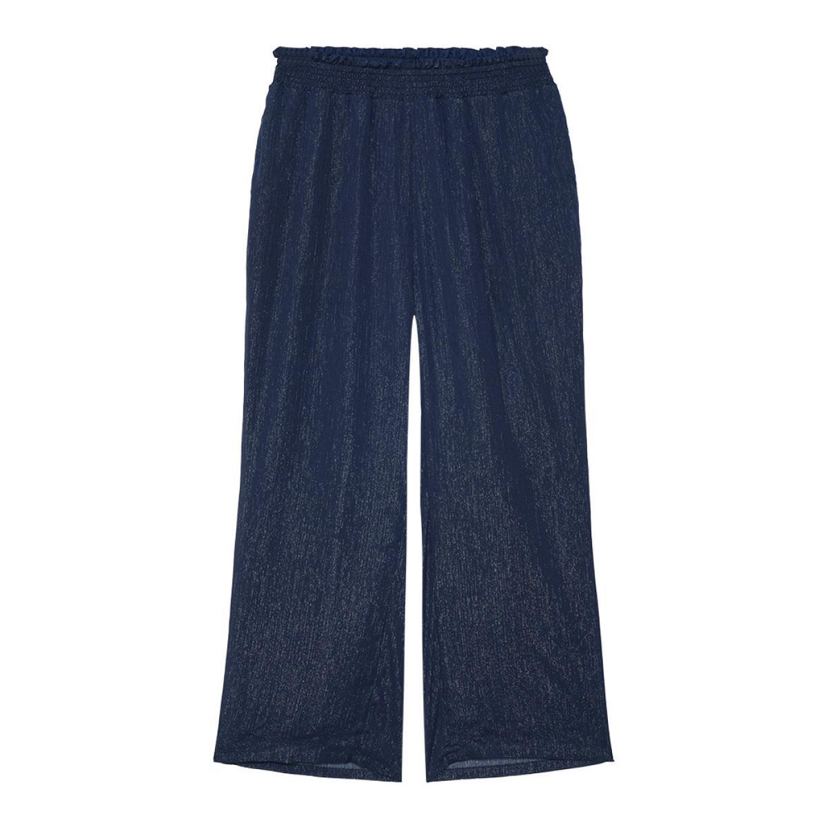 Plus Size Plain Glitter Shirred Waist Pocket Pants Women Indigo Glamour High Rise Going out Pants BloomChic 12/L Product Image