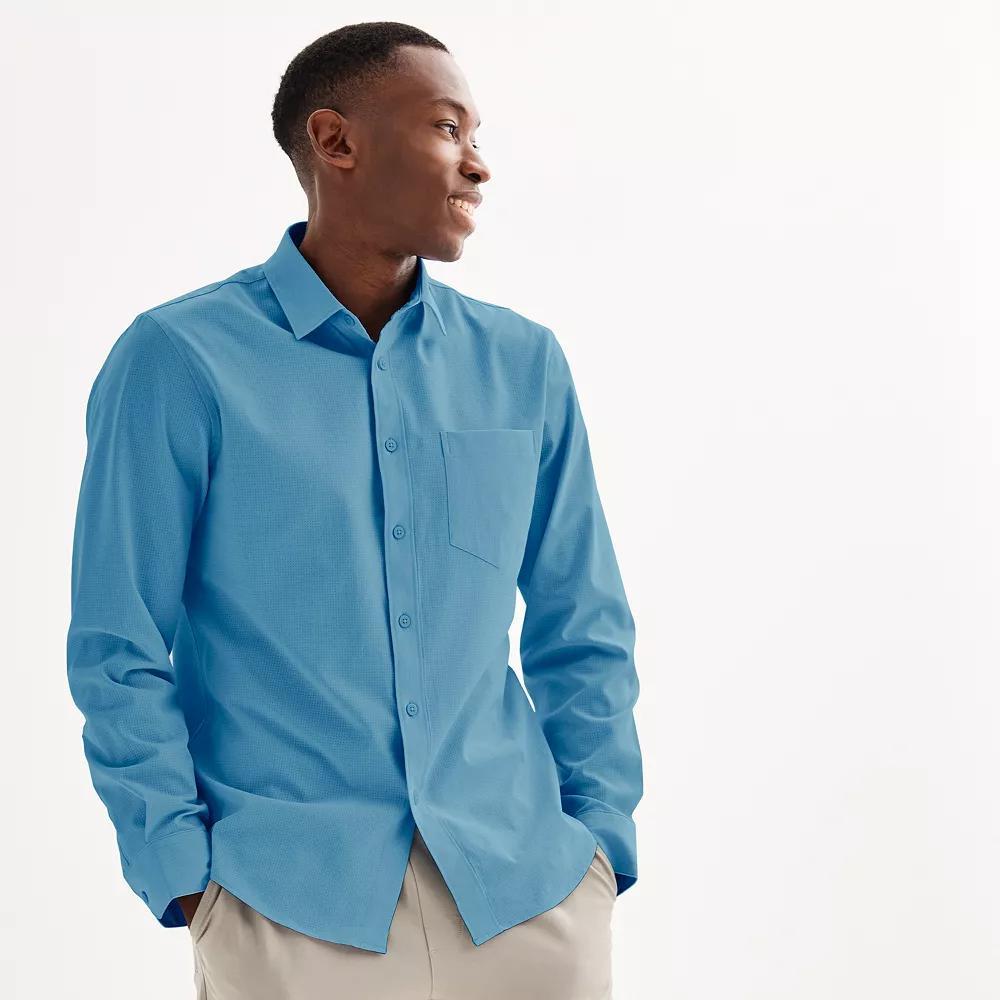 Men's FLX Slim Performance Untucked-Fit Button Down Long Sleeve Shirt, Size: Medium SLIM, Baron River Product Image