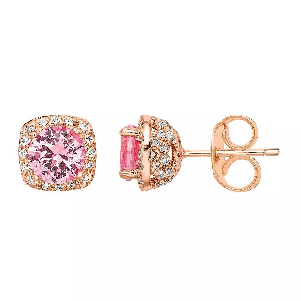 Sophie Miller Rose-Tone Sterling Silver Cubic Zirconia Earrings, Women's, Pink Tone Product Image