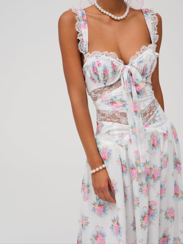 Doily Bouquet Midi Dress — White Product Image