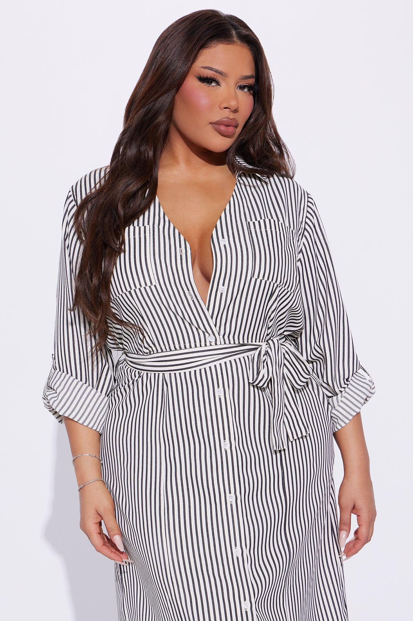 Around The World Striped Midi Dress - Black/combo Product Image