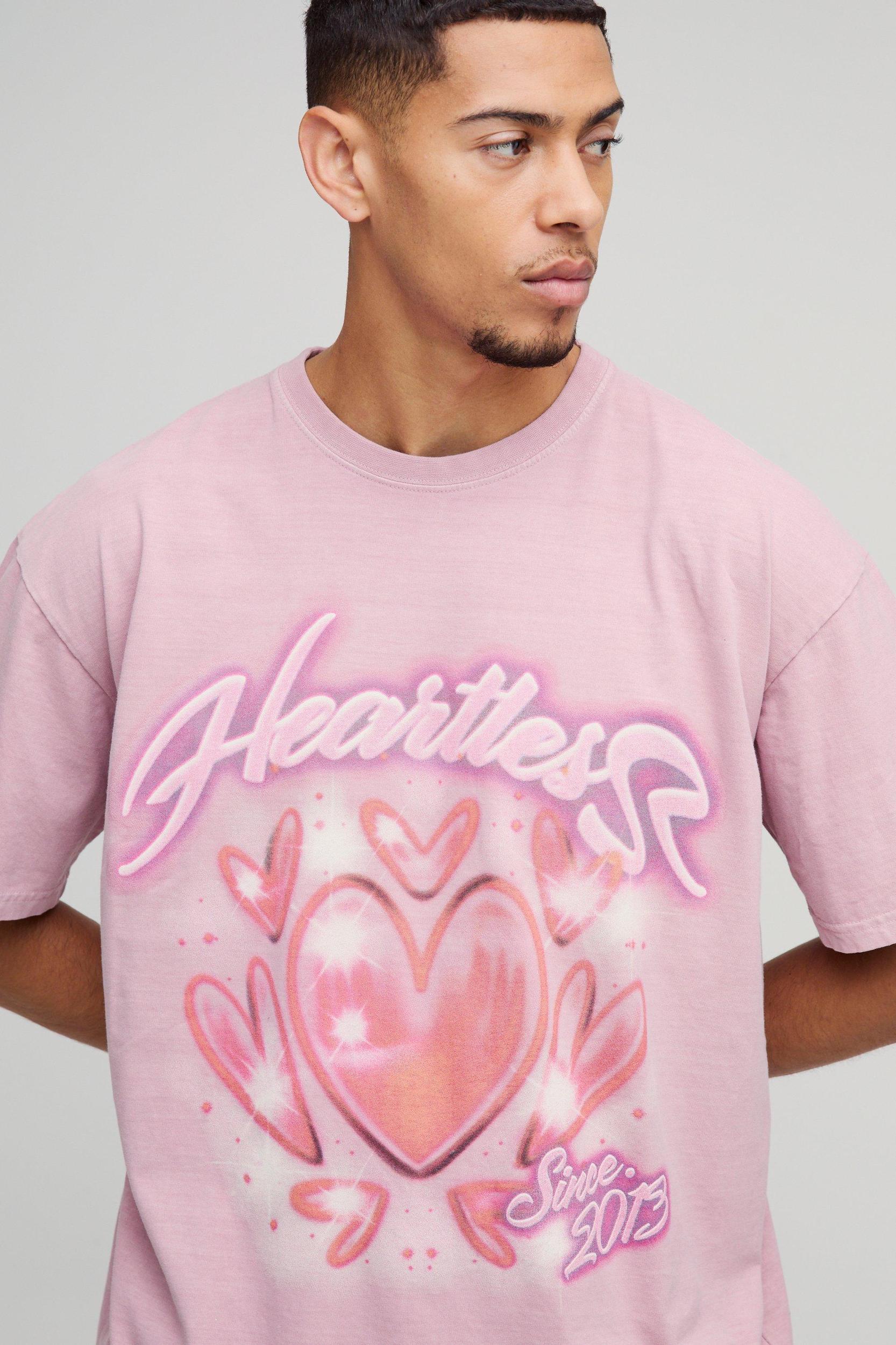 Oversized Washed Heartless Airbrush Graphic T-Shirt | boohooMAN USA Product Image