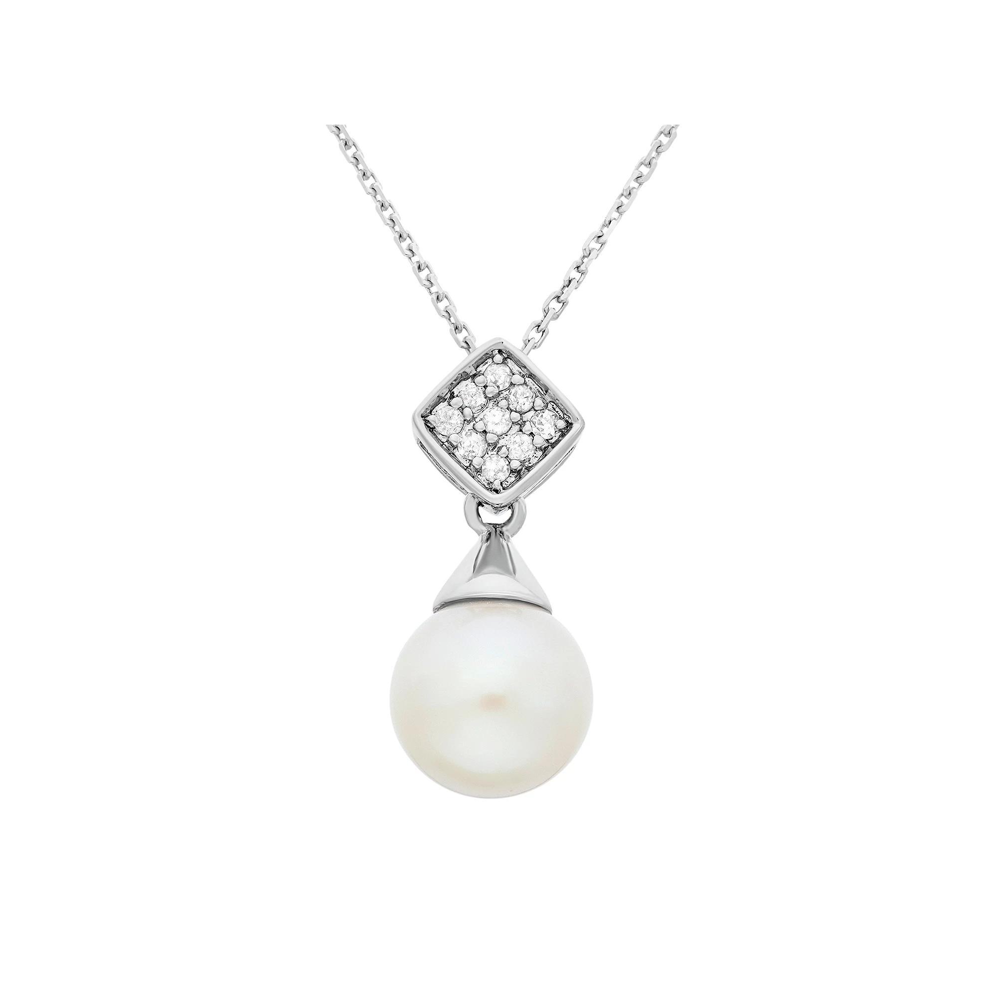 Freshwater Cultured Pearl and Diamond Accent Sterling Silver Pendant Necklace, Women's, Size: 18", White Product Image