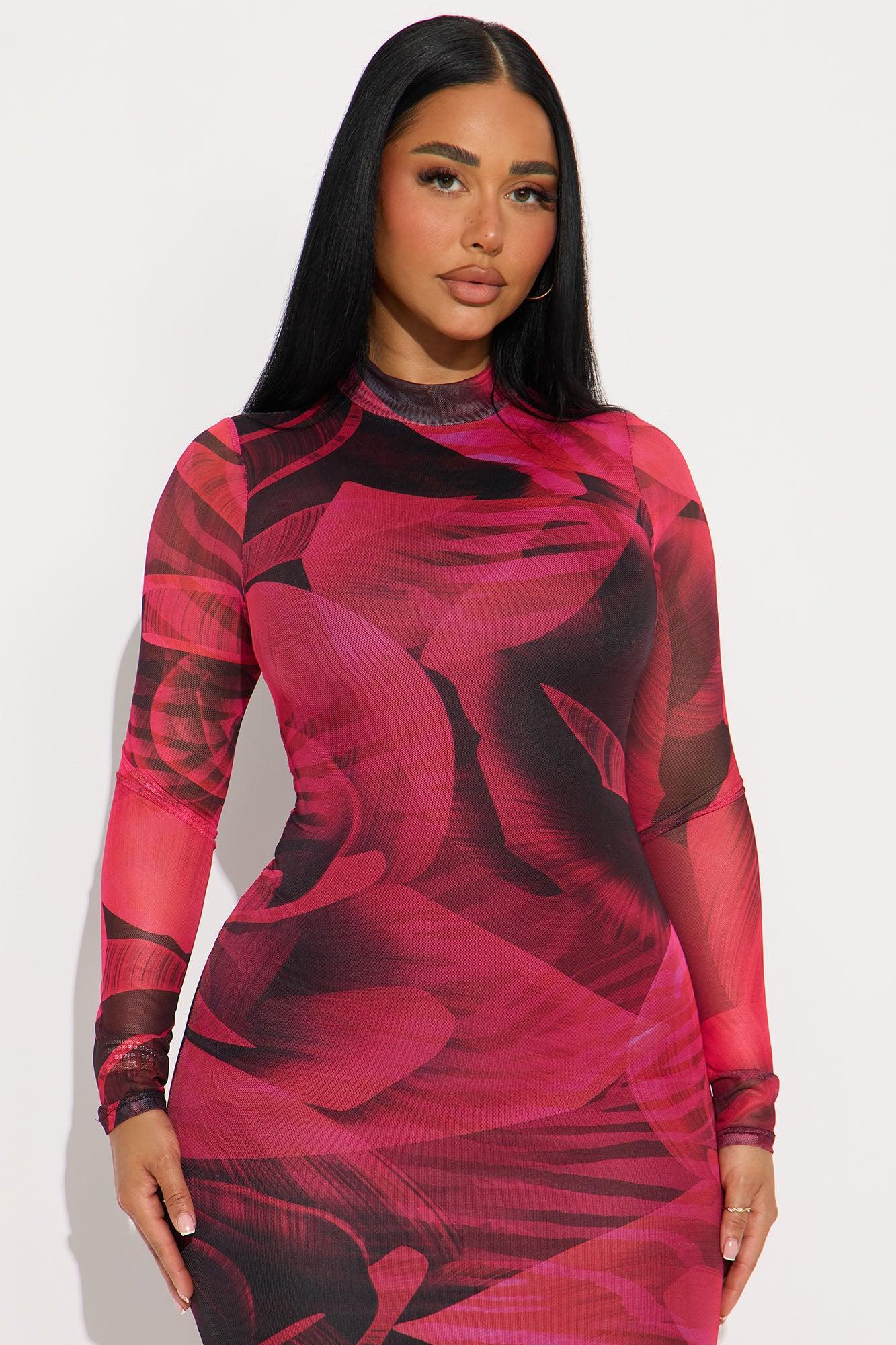 Floral Feelings Mesh Midi Dress - Black/Pink Product Image