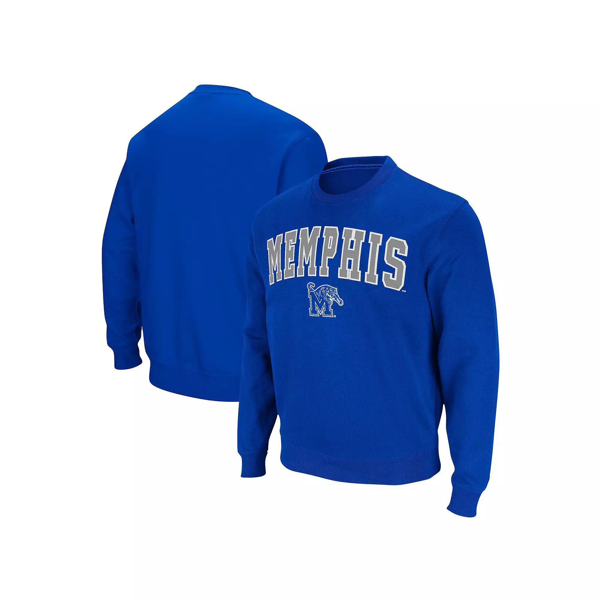 Men's Colosseum Royal Memphis Tigers Arch & Logo Tackle Twill Pullover Sweatshirt, Size: Medium, Blue Product Image