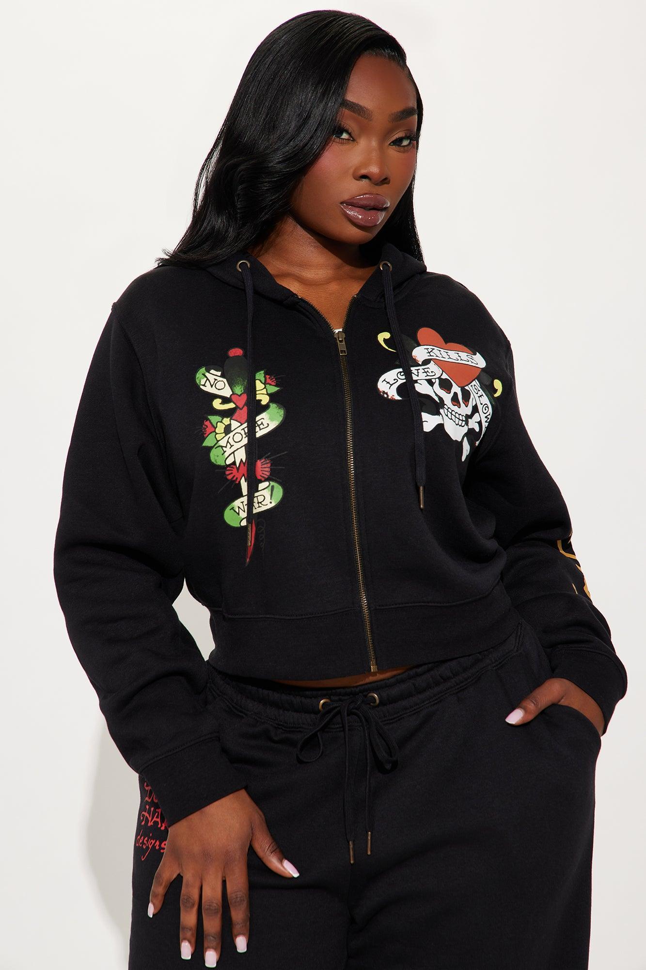 Love Kills Ed Hardy Zip Front Hoodie - Black Product Image