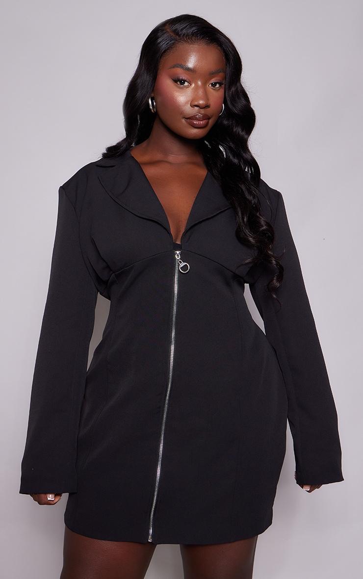Plus Black Woven Zip Through Corset Detail Blazer Dress Product Image