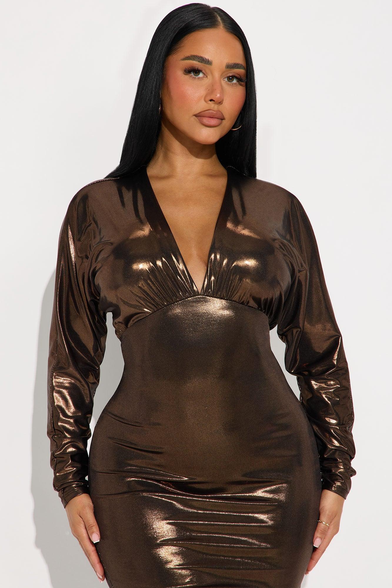 Conquer The Night Metallic Midi Dress - Bronze Product Image