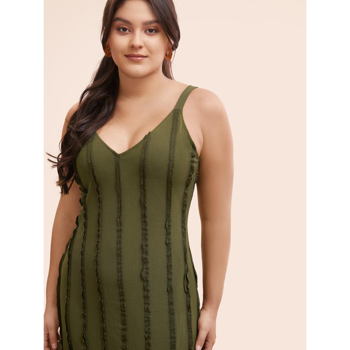 Plus Size Tucked Seam Textured Cami Dress Olive Women Casual Tucked seam V-neck Sleeveless Curvy BloomChic 12/L Product Image