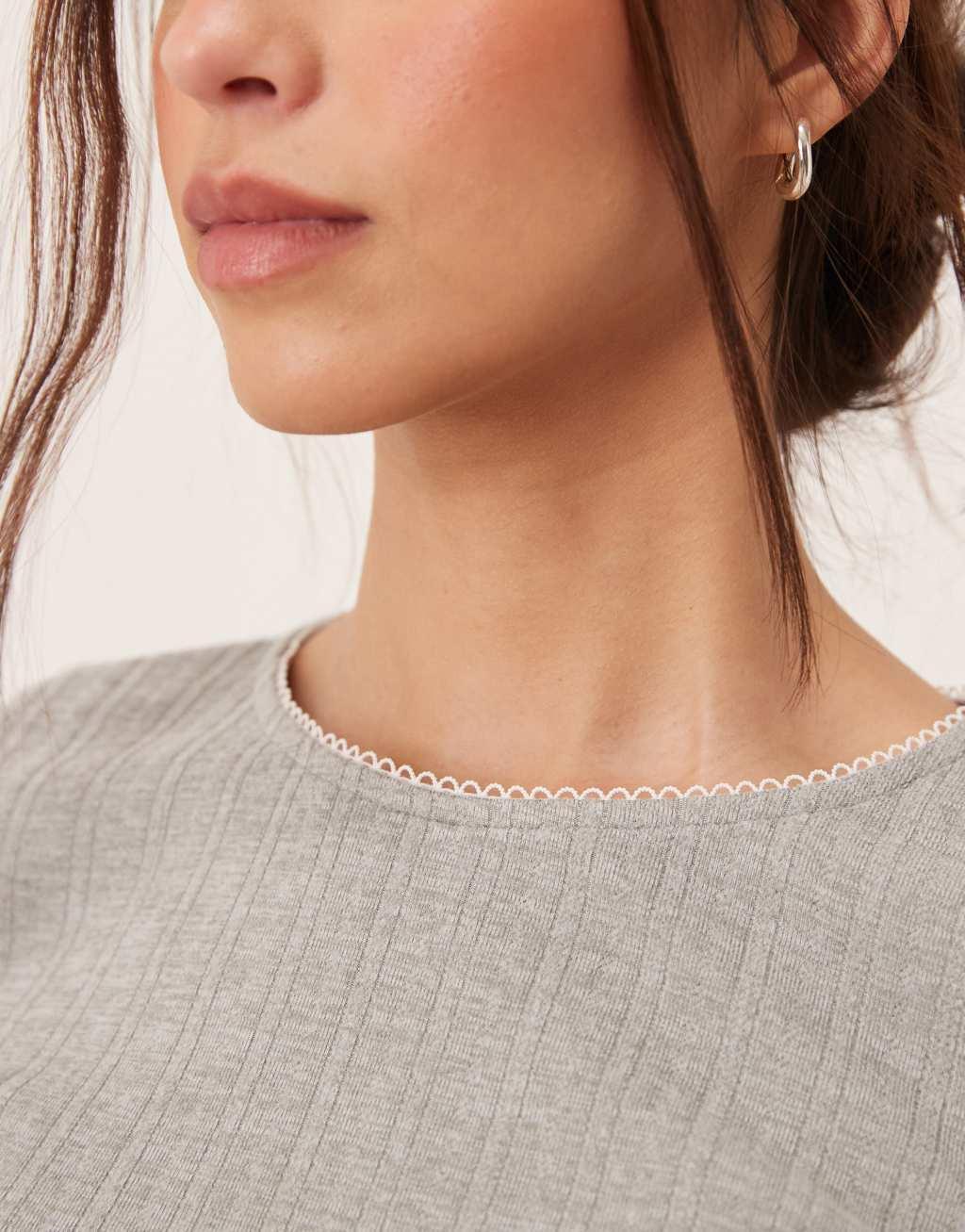 Abercrombie & Fitch sleepwear long sleeve pointelle top in light gray - part of a set Product Image