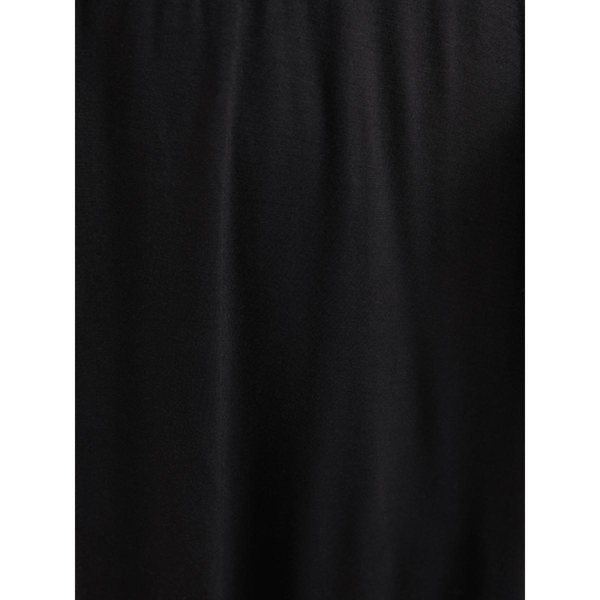 Plus Size Solid Contrast Lace Trim Cami Night Dress Women Black Elegant Plain Spaghetti Strap Loungewear BloomChic 10/M Product Image
