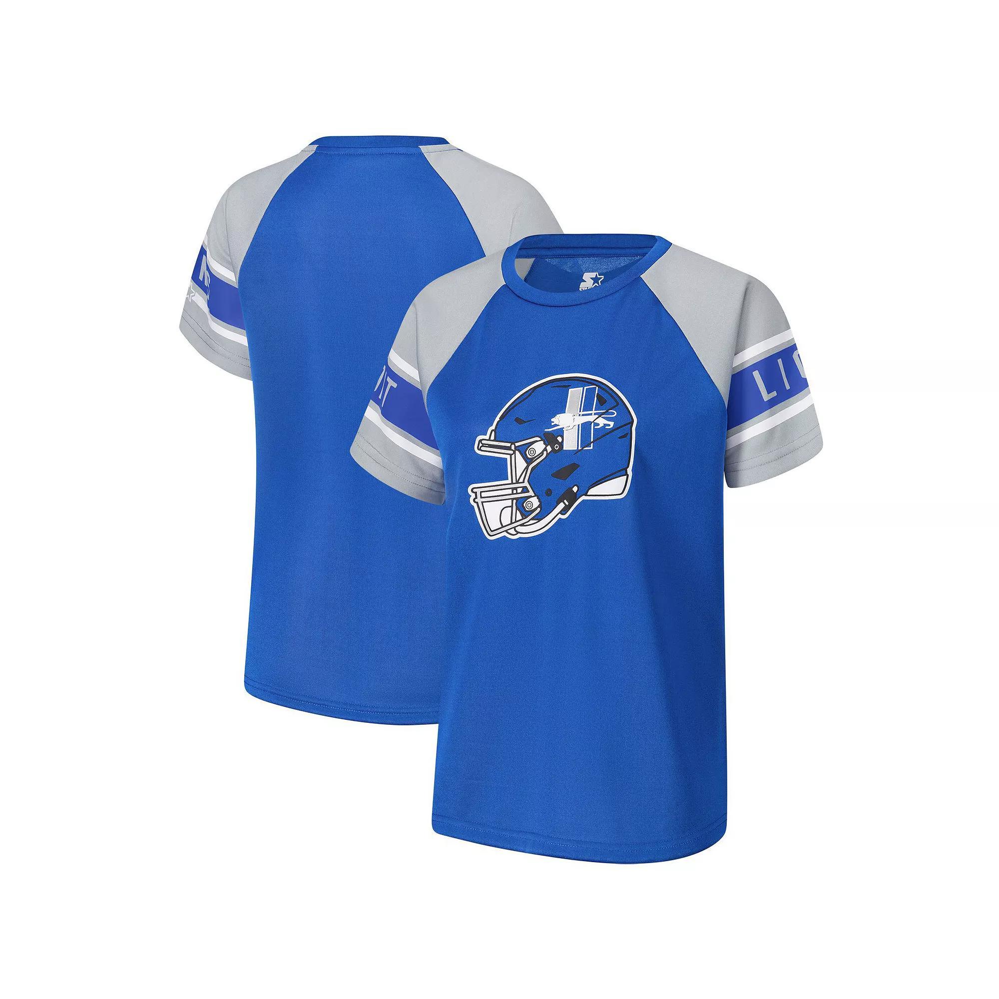 Women's Starter Blue Detroit Lions 1st Rounder Color Block Raglan Top, Size: XL Product Image