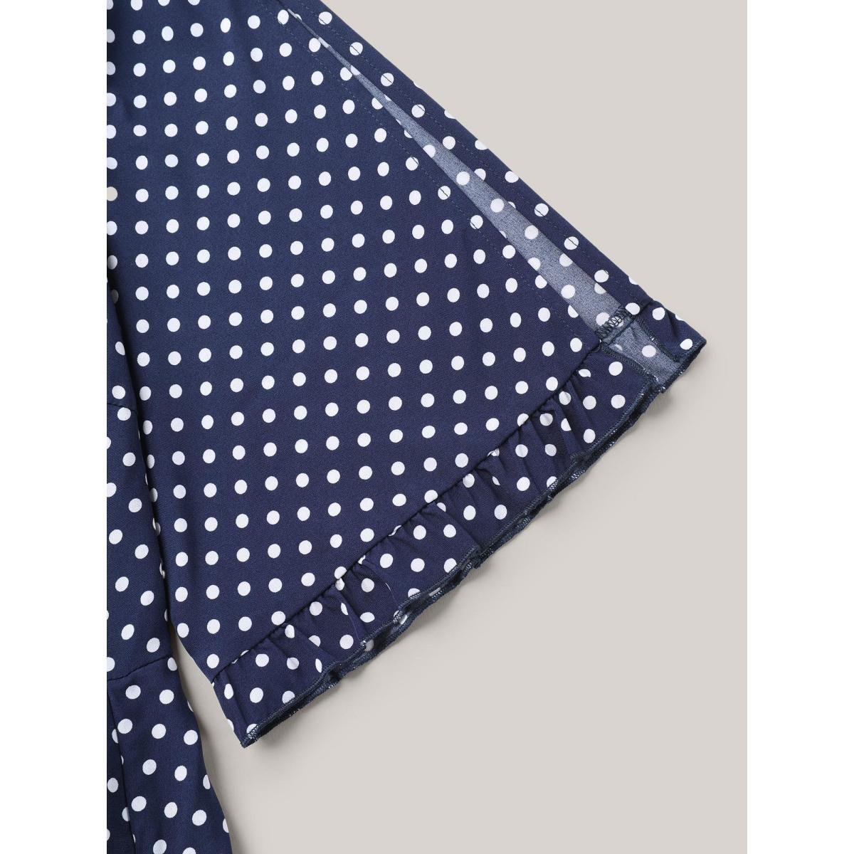Plus Size Polka Dot Print Slit Sleeve Pockets Midi Dress Midnight Women At the Office Cut-Out Flat collar with V-notch Short sleeve Curvy BloomChic 12/L Product Image