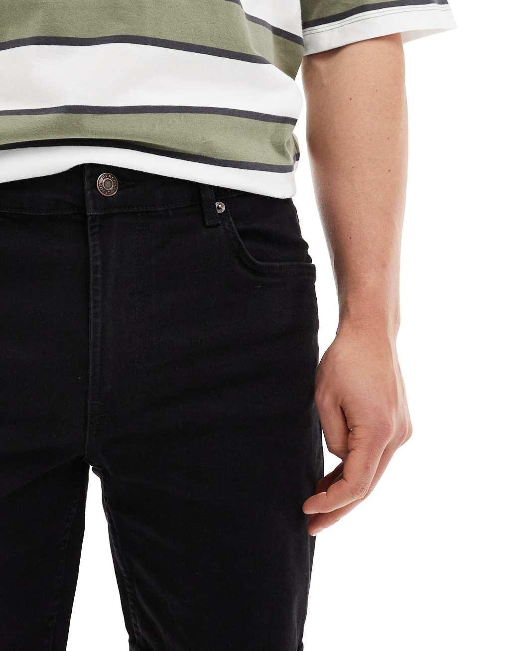 Bershka roll up denim short in black Product Image