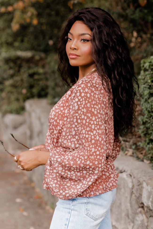 Can You Keep A Secret Brown Leopard Spotted Wrap Blouse FINAL SALE Product Image