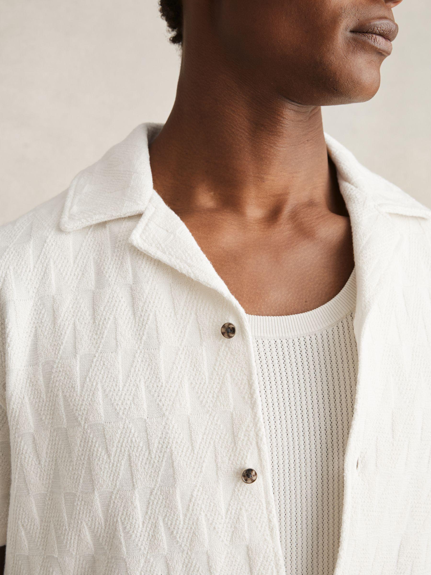 Cotton Textured Cuban Collar Shirt in Off White Product Image