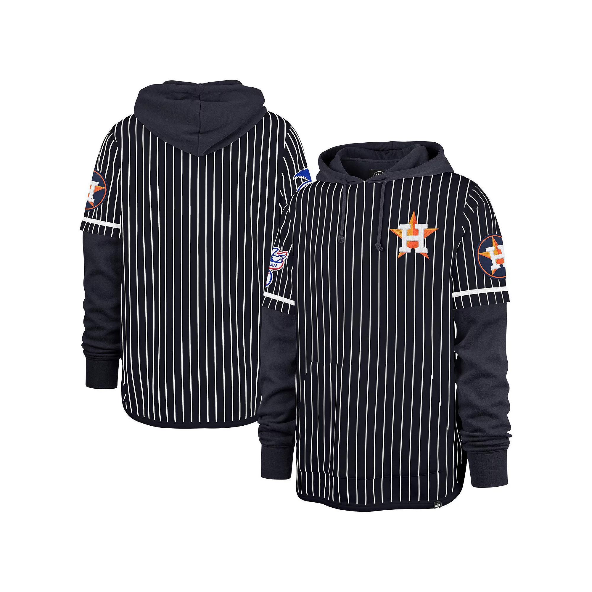 Men's '47  Navy Houston Astros Pinstripe Double Header Pullover Hoodie, Size: Small, Blue Product Image