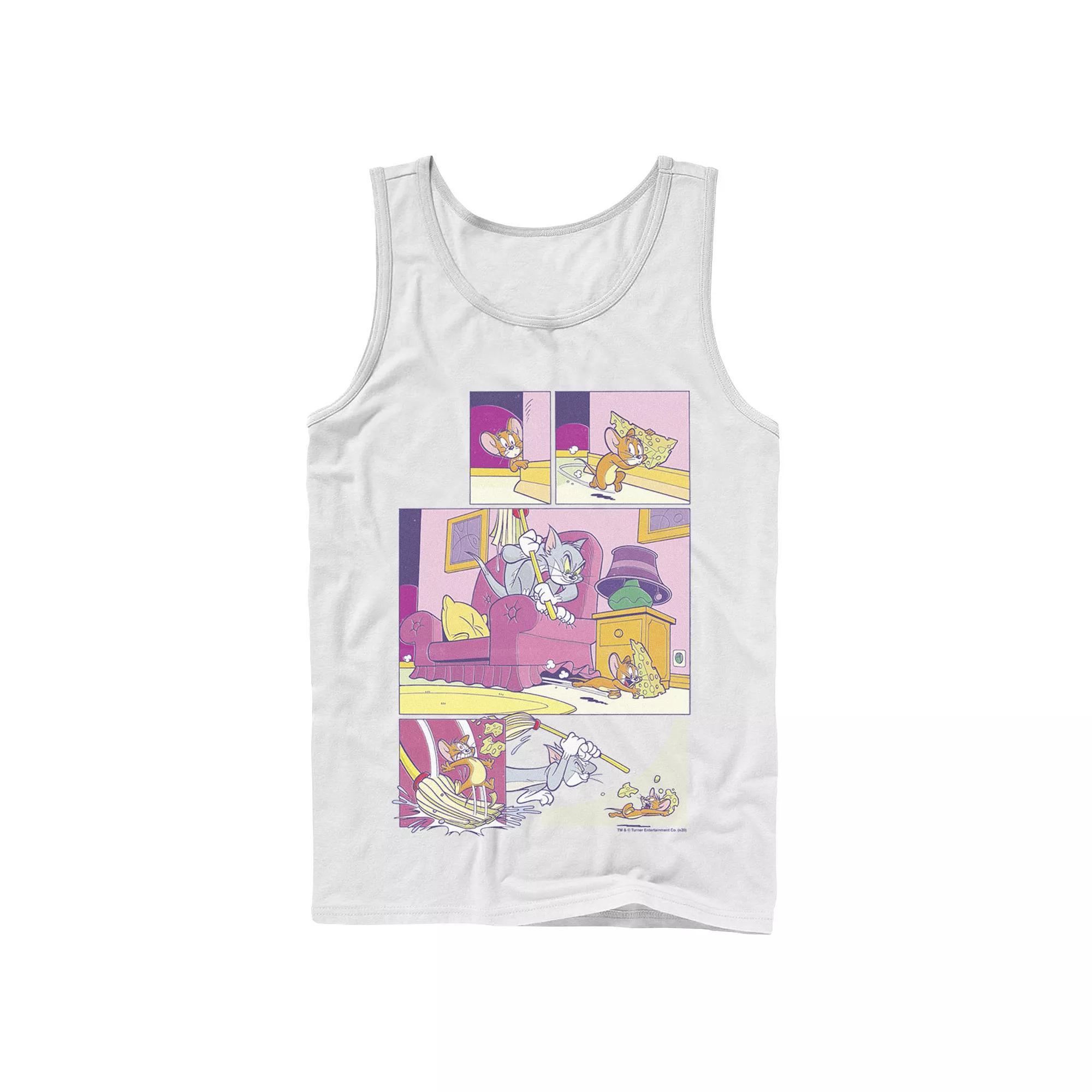 Men's Tom And Jerry Stealing Cheese Comic Panels Tank Top, Size: Large, White Product Image