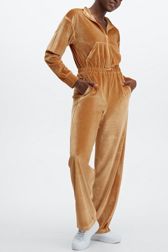 Velour Zip-Up Wide Leg Onesie Product Image