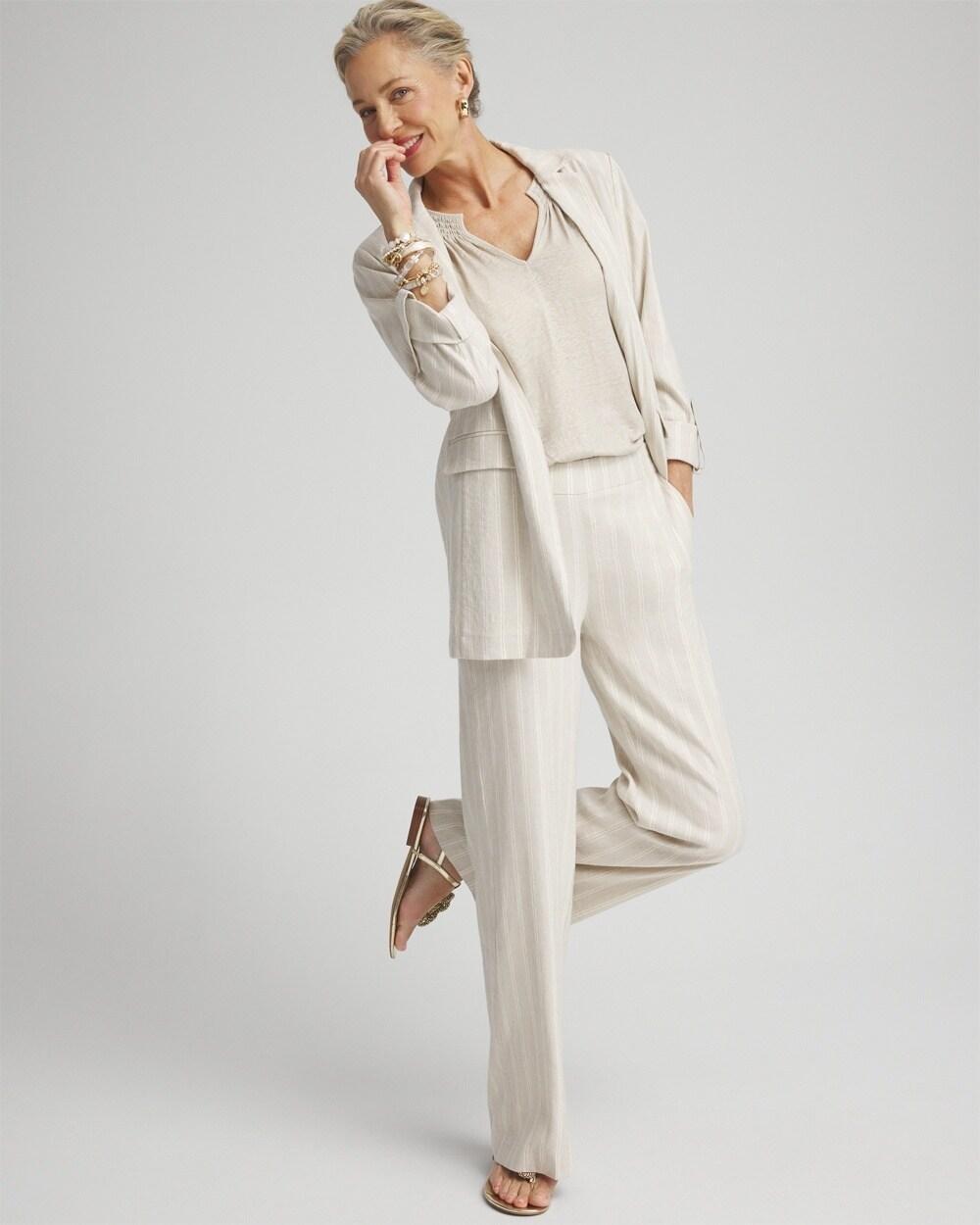 Linen Blend Stripe Flare Leg Pants Product Image