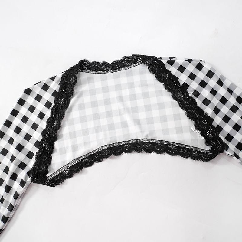 Long-Sleeve Queen Anne Neckline Plaid Maxi Sheath Dress Product Image