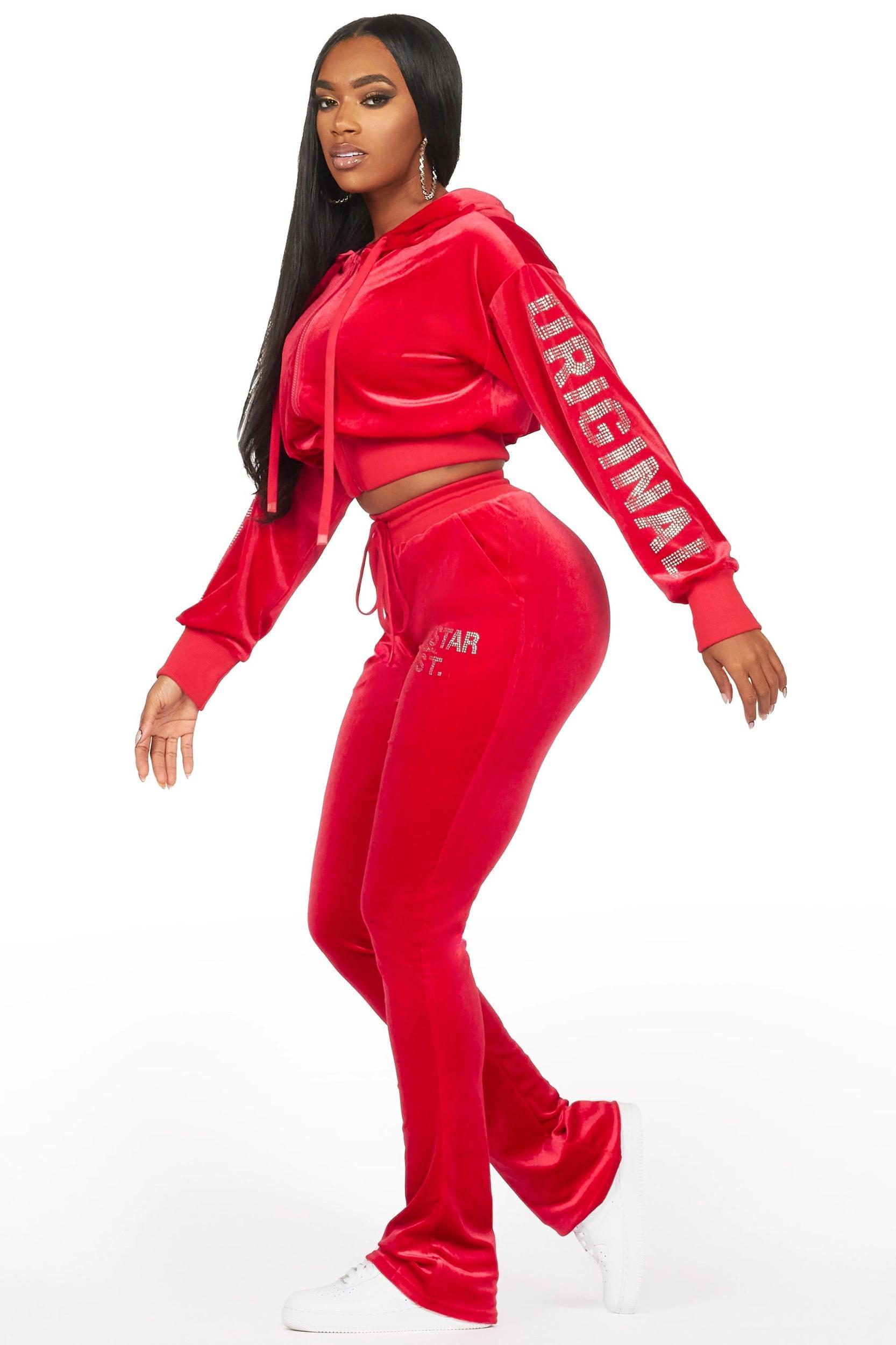 Shakura Red Stacked Velour Trackset Female Product Image