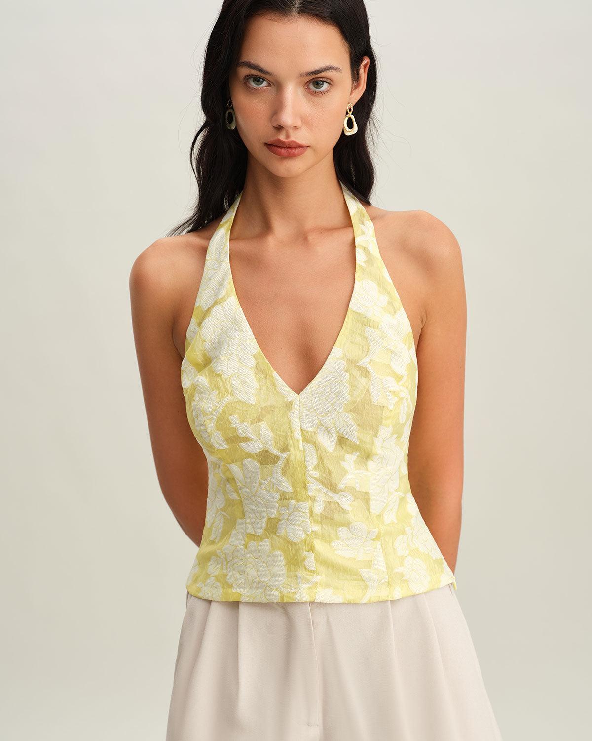 Yellow Floral Halter Top Product Image