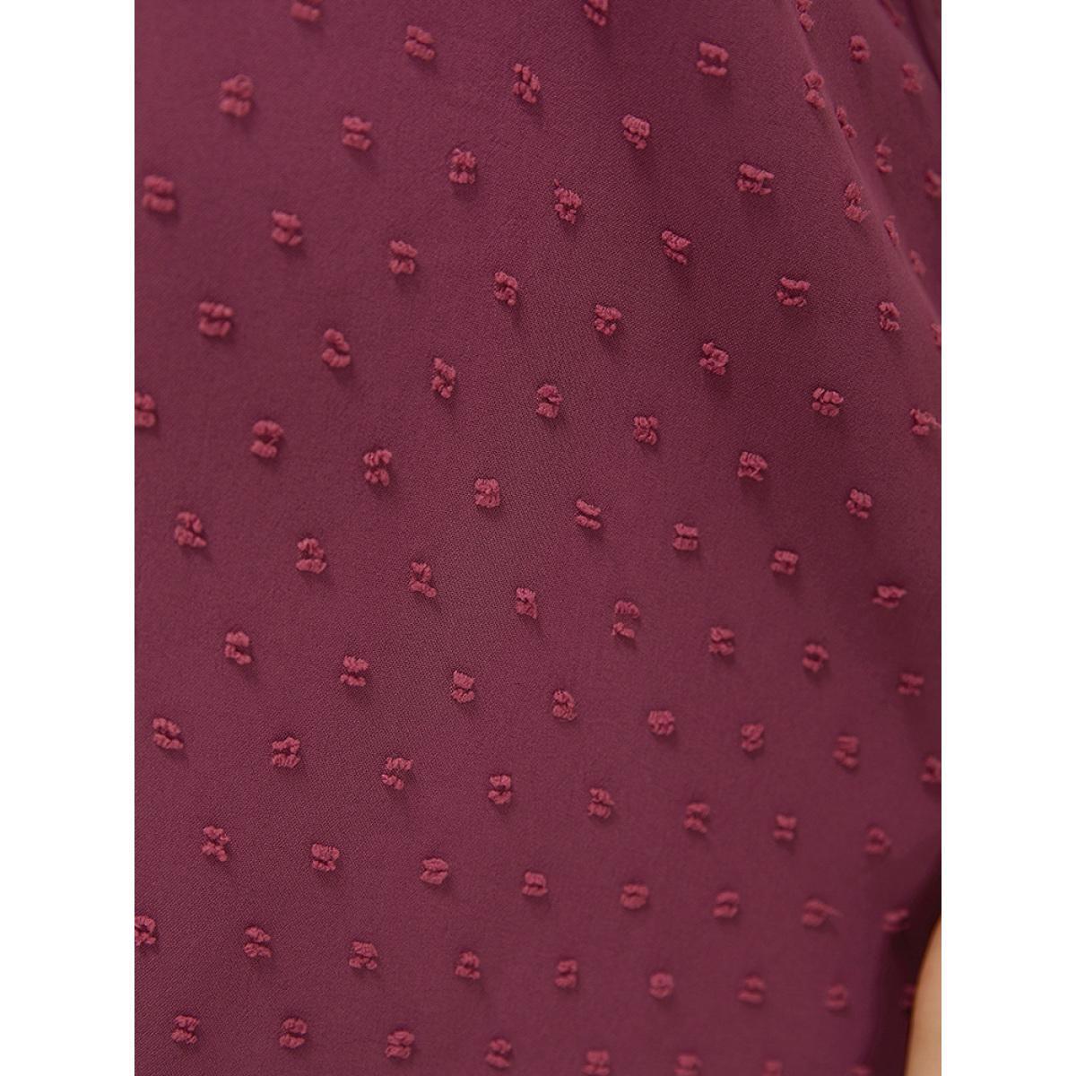 Plus Size RedViolet Polka Dot Gathered Lace Blouse Women Elegant Short sleeve Round Neck Dailywear Blouses BloomChic 12/L Product Image